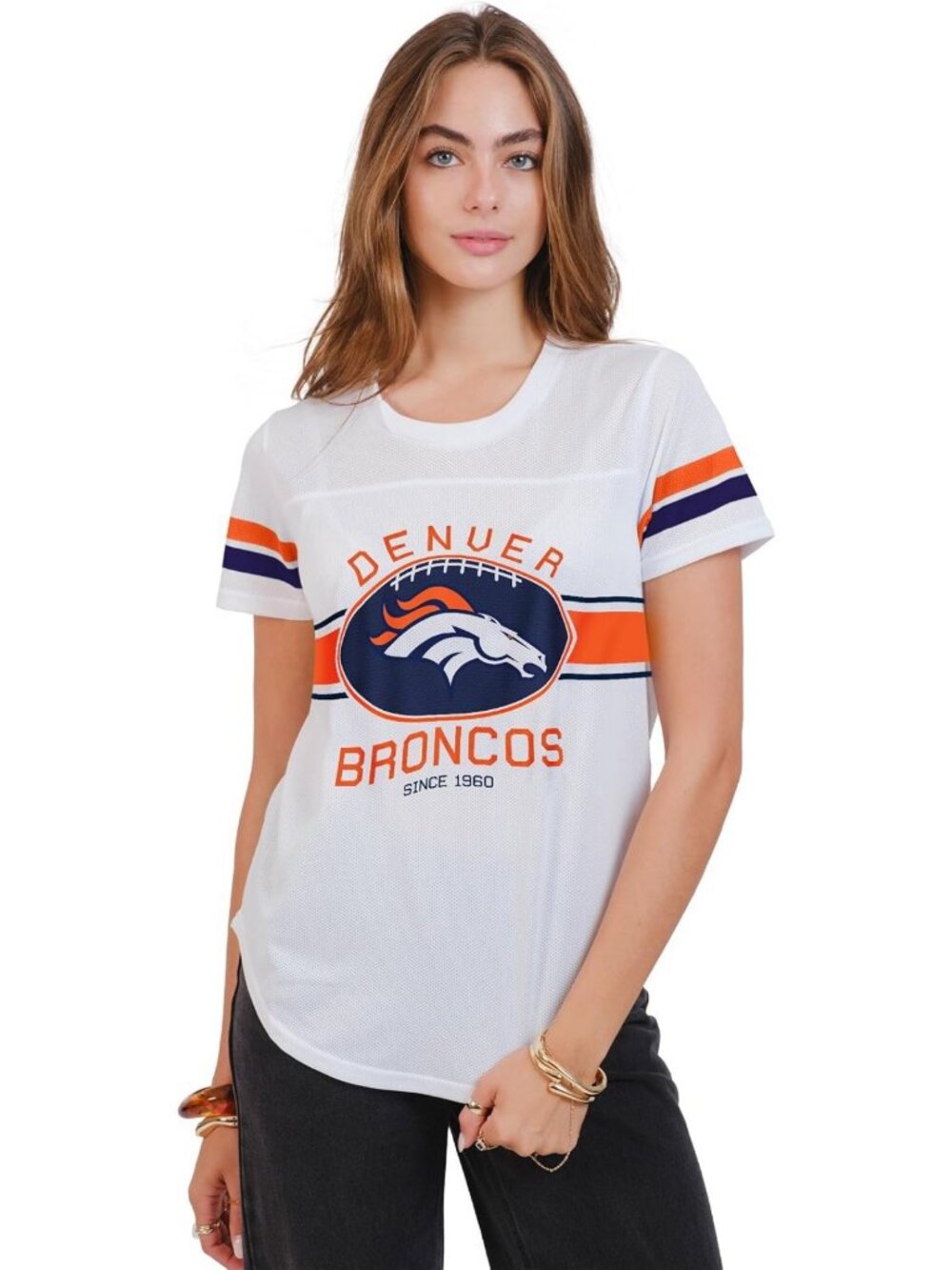 Stylish Women's NFL Soft Mesh Varsity Stripe T-Shirt - Perfect for Game Day!